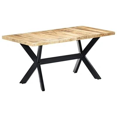Abbildung von vidaXL Raues Mangoholz Massiv Esstisch Industrieller Stil Esszimmertisch Küchentisch Holztisch Tisch Massivholztisch Wohnzimmer 160x80x75cm Stahlbeine