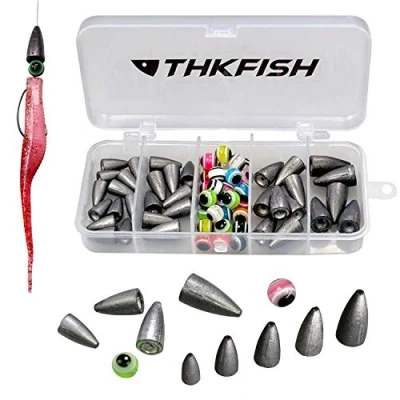 Abbildung von THKFISH Angelsets Angelzubehör Set, Texas und Carolina Rig, Gewichte Angeln Sinker, Offset Haken, Perlen, Ringe, Bobber Stopper, Wirbel, 64stücke