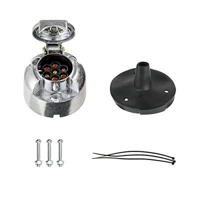 Abbildung von BEIJISTAR Anhänger Steckdose 7 Polig Metall mit Gummidichtung, nach ISO 1724, 12V Wasserdichter Poliger Anhängersteckdose, Polige Steckdose, für PKW Anhänger(Aluminiumlegierung)