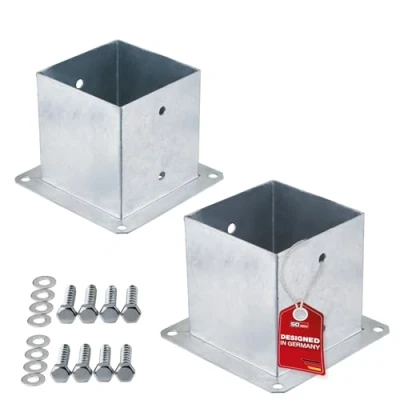 Abbildung von SOTECH 2er SET Aufschraubanker vierkant 140 x mm, 152 mm Höhe, Stahl feuerverzinkt, Bodenhülse für Vierkantholz optimal den Außeneinsatz
