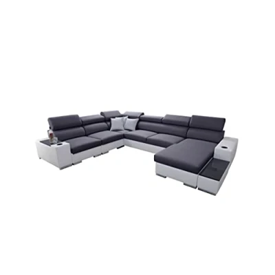 Abbildung von All4All Ecksofa mit Schlaffunktion Piano 358x282 cm Schlafsofa Bettkasten Wohnlandschaft XXL Sofa U Form Gewebe Kunstleder Groß Big Rechte Seite Grau/Weiß 26