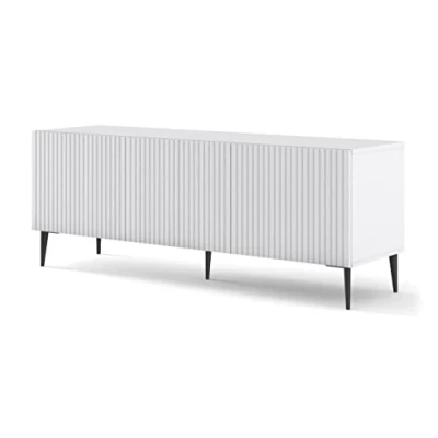 Abbildung von BIM Furniture TV Schrank Ravenna B 150 cm 3D mit gefräster Front Hochwertiges MDF Metallbeine Lowboard Sideboard Kommode Fernsehtisch (Weiße Matte, Schwarze Beine)
