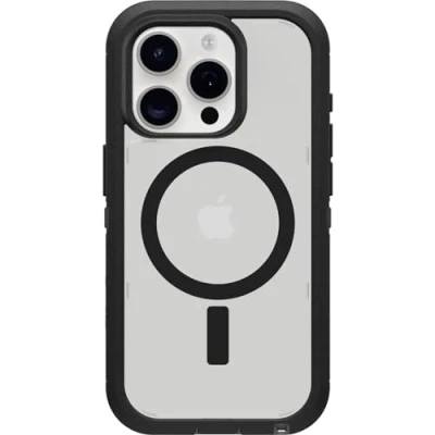 Abbildung von OtterBox Defender XT Hülle für iPhone 15 Pro mit MagSafe, stoßfest, ultra robust, schützende Hülle, 5x getestet nach Militärstandard, Transparent/Schwarz, Keine Einzelhandelsverpackung