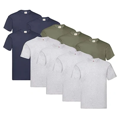 Abbildung von Fruit of the Loom Original T Shirt, Farbe:4X Grau + 3X Deep Navy Olive 1 HL Kauf Notizblock, Größe:M