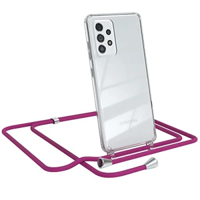 Abbildung von EAZY CASE Handykette kompatibel mit Samsung Galaxy A52 / (5G) A52s Handyhülle Umhängeband, Handykordel Schutzhülle, Silikonhülle, Hülle Band, Stylische Kette, Pink