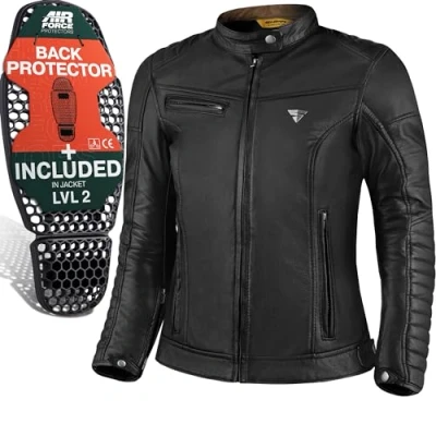 Abbildung von SHIMA WINCHESTER 2.0 Motorradjacke Damen Klassische Biker Lederjacke mit CE Rücken, Schulter und Ellbogen Protektoren, verstärkte Doppelnähte (Schwarz, XL)