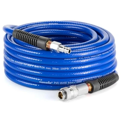 Abbildung von Poppstar PVC Druckluftschlauch 6/12mm, 20m lang, Schnellkupplung &amp; Kupplungsstecker, 20 bar, blau