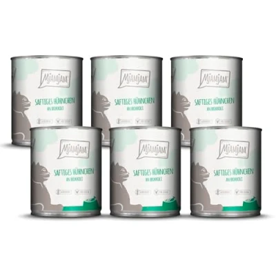 Abbildung von MjAMjAM Premium Nassfutter für Katzen saftiges Hühnchen an Brokkoli, 6er Pack (6 x 800 g), getreidefrei mit extra viel Fleisch