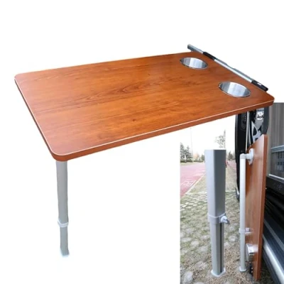 Abbildung von aallwwsso Rv Seite hängenden Klapptisch mit Upgrade ausziehbaren Tischbein + 2 Cup Slots，Holz Dinette Booths für Wohnmobile, Boote, Wohnwagen, Vans, Camper,79x39cm,Brown
