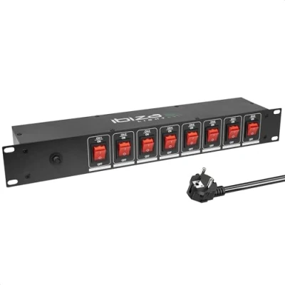 Abbildung von Ibiza LC806S 19&quot; 8 polige Unterputzsteckdosenleiste mit Hauptschalter Aluminiumlegierung Schwarz Schuko Steckdosen