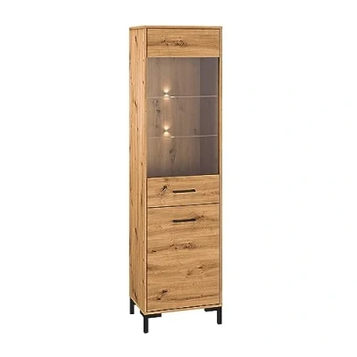 Abbildung von Lomadox Vitrine mit Glastüren und 2 Glasböden, Artisan Eiche Nb., B/H/T ca. 55/200/40 cm