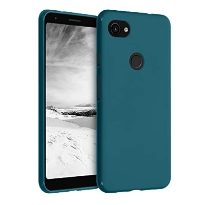 Abbildung von kwmobile Hülle kompatibel mit Google Pixel 3a XL weiches TPU Silikon Case Cover geeignet für kabelloses Laden Petrol matt