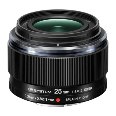 Abbildung von OM SYSTEM M.Zuiko Digital 25 mm F1.8 II Objektiv, lichtstarke Festbrennweite für Micro Four Thirds Systemkameras (Olympus D und Pen, Panasonic G Serie) Staub spritzwassergeschützt, Schwarz