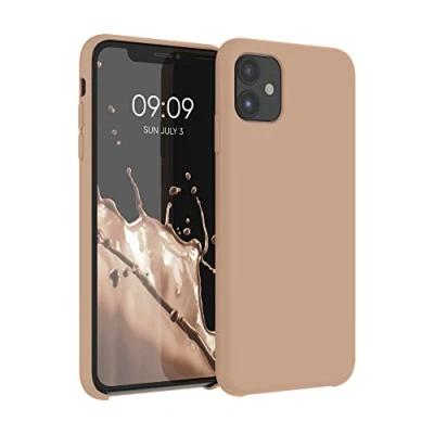 Abbildung von kwmobile Hülle kompatibel mit Apple iPhone 11 Silikon Handy Case Handyhülle weiche Oberfläche kabelloses Laden Cappuccino