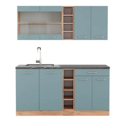 Abbildung von Vicco Singleküche R Line, Blau Grau/Goldkraft Eiche, 160 cm, AP Anthrazit