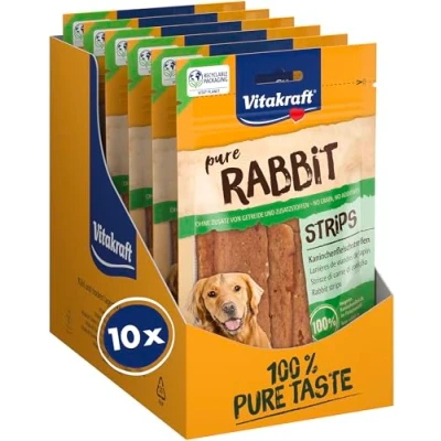 Abbildung von Vitakraft Pure Rabbit Strips, Hundeleckerli, Kaninchenfleischstreifen, Hunde Trainingsleckerli, ohne Zusatz von Zucker (10x 80g)
