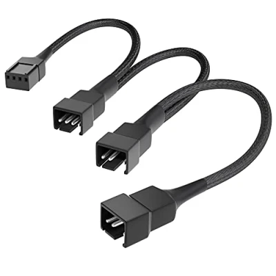 Abbildung von KabelDirekt hochflexibles PWM Splitter Kabel/Lüfter Verteilerkabel, 4 Pin auf 1x (4 polig) und 2x (3 polig), 20/20/20 cm mit robuster Nylonummantelung