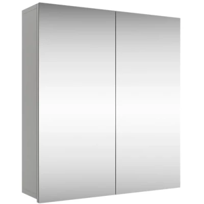 Abbildung von Planetmöbel Merkur Spiegelschrank Bad 60 cm breit Badschrank hängend mit Spiegel weiß grau, Gäste WC 60x67 x 16
