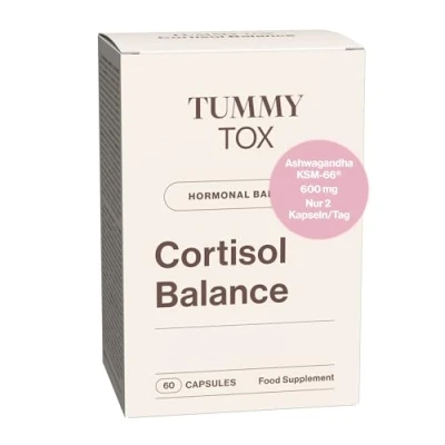 Abbildung von Ashwagandha 600 mg, Rhodiola Rosea, Magnesium, Vitamin B6 und B5 60 Kapseln für 30 Tage Cortisol Balance TummyTox