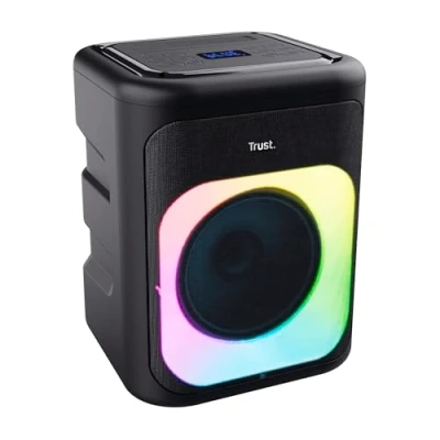 Abbildung von Trust Azura Party Lautsprecher Tragbarer Bluetooth 100W, LED RGB Musikbox Speaker Wetterfest IPX4, Wiederaufladbarer Akku 11 Stunden, 2 Mikrofoneingängen für Karaoke Schwarz