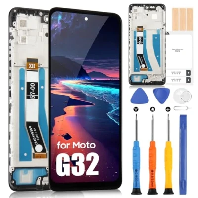 Abbildung von für Motorola Moto G32 LCD Bildschirm, Ersatzbildschirm XT2235 6,5 Zoll Display Digitazer Full Assembly mit Reparatur Set, Schwarz Rahmen