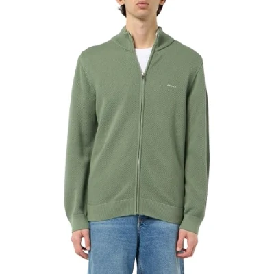 Abbildung von GANT Herren Cotton Pique Zip Cardigan Strickjacke, Kalamata Green, XXXL