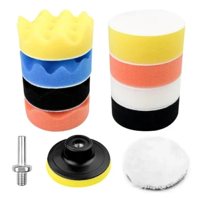 Abbildung von Newpop 11 Stück Polierschwamm Auto Set, Polierpad Schwämme Polieraufsatz Polieren Lammwolle Pad Schwamm Set 3 Zoll, Polierfell Polierset Polierteller kit Zum Schleifen und Wachsen