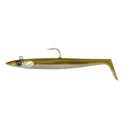 Abbildung von Savage Gear Sandeel V2 2 Gummifische + 1 Jigkopf, Größe/Gewicht/Farbe:18cm / 86g Khaki