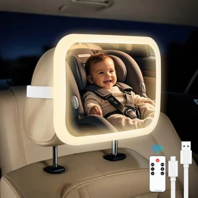 Abbildung von Autospiegel Baby Rücksitz 360 Schwenkbar Spiegel Auto Rückbank Verstellbare Elastische Riemen Bruchsicherer Rückspiegel für Babyschale allerlei Kopfstützen