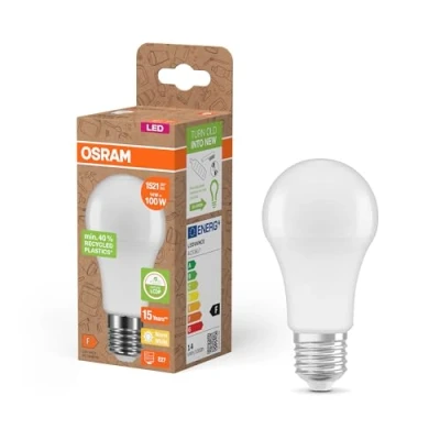 Abbildung von Osram LED STAR CLASSIC A 100 FR Lampe, E27, klassische Kolbenform, weiß, 14W, 1521lm, 2700K, warmweißes Licht, sehr geringer Energieverbrauch, mit recyceltem Kunststoff, 6 Pack