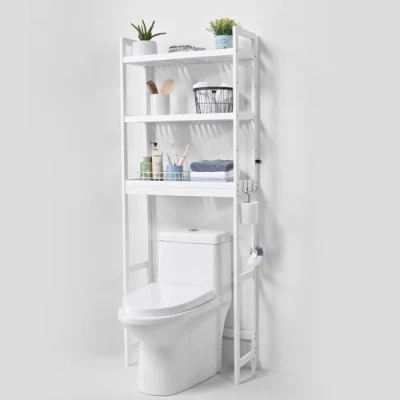 Abbildung von VEVOR Aufbewahrung über der Toilette, 3 stufiger Verstellbarer Badezimmer Organizer Aufbewahrungsregal aus Bambus mit Haken, freistehend, einfach zu montieren