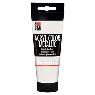 Abbildung von Marabu 12010050770 Acryl Color metallic weiß 100 ml, cremige Acrylfarbe auf Wasserbasis, schnell trocknend, lichtecht, wasserfest, zum Auftragen mit Pinsel und Schwamm Leinwand, Papier Holz