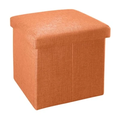 Abbildung von INTIRILIFE Faltbarer Sitzhocker 38x38x38 cm in MANDARINEN ORANGE Sitzwürfel mit Stauraum und Deckel aus Stoff Leinen Optik Sitzcube Fußablage Aufbewahrungsbox Truhe Sitzbank