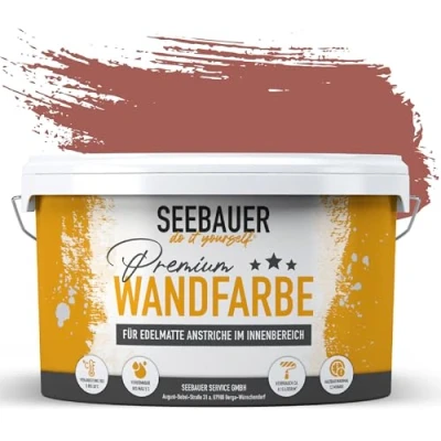 Abbildung von SEEBAUER diy Wandfarbe Rot 2,5L für Innen (No. 324 Cherry Kiss) Edelmatte dunkelrote Innenfarbe Rottöne sehr hohe Deckkraft Matt, Abwaschbar und Tropffrei