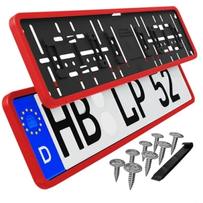 Abbildung von L &amp; P Car Design Kennzeichenhalter für Auto mit umlaufendem Rahmen in Rot, (2 Stück)