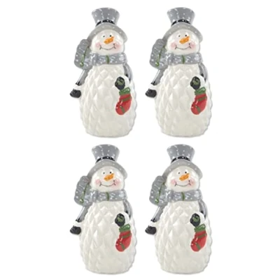 Abbildung von Keramik Figur Schneemann grauer Hut 7,5 x 14cm Dekofigur Tisch Deko Weihnachtsdeko 4 Stück