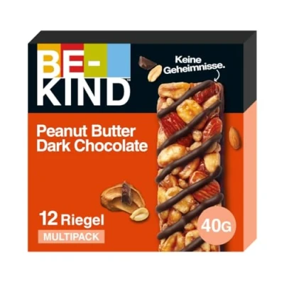 Abbildung von BE KIND Riegel, glutenfreie Snack Peanut Butter Dark Chocolate, hoher Ballaststoffgehalt, ohne künstliche Farb , Aroma oder Konservierungsstoffe, 12 x 40g