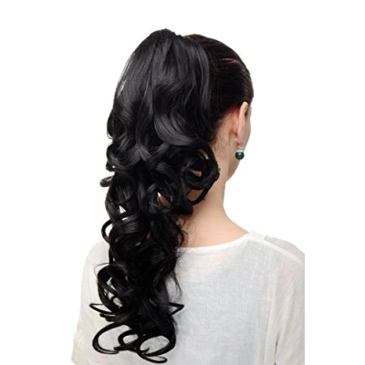 Abbildung von WIG ME UP SA09 3 Haarteil Zopf Pferdeschwanz Dunkelbraun Extension Butterfly Klammer dezent edel gelockt sehr lang 50 cm