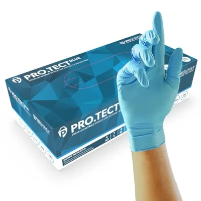 Abbildung von Unigloves PRO.TECT Blue GU0044 Robuste Nitrilhandschuhe, Mehrzweck, puder und latexfrei, Einweghandschuhe, Box mit 100 Handschuhen, Blau, Größe L