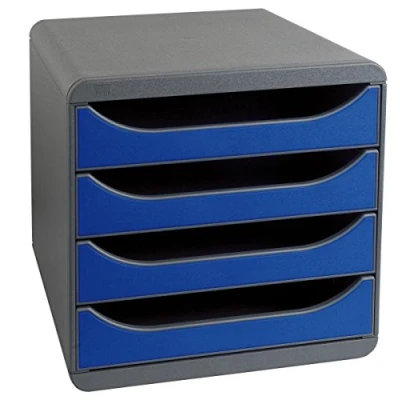 Abbildung von Exacompta 310703D Premium Ablagebox mit 4 Schubladen für DIN A4+ Dokumente. Belastbare Schubladenbox hoher Kapazität mehr Platz auf dem Schreibtisch Big Box Iderama SchwarzKönigsblau