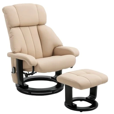 Abbildung von HOMCOM Relaxliege mit Liegefunktion Massagesessel Fernsehsessel Liegesessel Ergonomischer Stuhl Sessel Hocker Massage Beige 76 x 80 102 cm