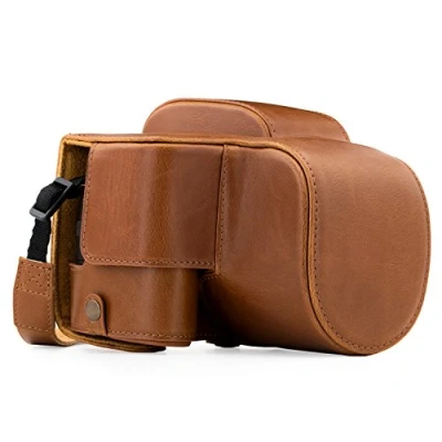 Abbildung von MegaGear Panasonic Lumix DC FZ80, FZ82 Ever Ready Leder Kamera Case mit Trageriemen und Batteriezugang Hellbraun MG1225