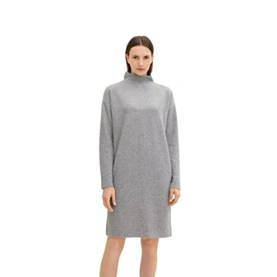 Abbildung von TOM TAILOR Damen 1034037 Rippkleid mit Stehkragen, 30282 Concrete Grey Melange, 38