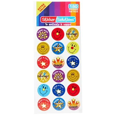 Abbildung von Sticker Solutions Aufkleber Sterne und Smileys mit Lobaufschriften, 180 Stück