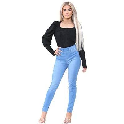 Abbildung von 989Zé ENZO Damen Jeans mit hoher Taille, Skinny Stretch, elastische Jeggings, Denim Jeans, blau, 44