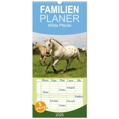 Abbildung von Familienplaner 2025 Wilde Pferde mit 5 Spalten (Wandkalender, 21 cm x 45 cm), CALVENDO