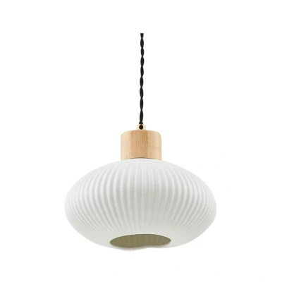 Abbildung von Lindby Hängeleuchte Paulie, Ø 23 cm, Keramik, Holz, weiß