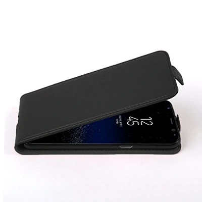 Abbildung von Cadorabo Hülle kompatibel mit Samsung Galaxy S8 Flip Design aus Premium Kunst Leder Klappbare Stoßfeste Magnetische Cover für Tasche in Schwarz