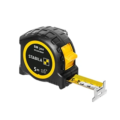 Abbildung von STABILA Taschenbandmaß BM 300, 5 m (16&#039;), doppelseitige cm/inch Skala, SPIKES Haken