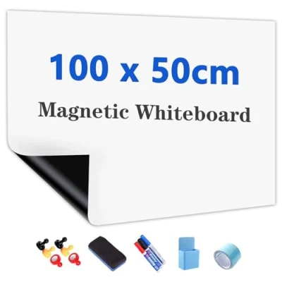 Abbildung von JOMUSAGA Whiteboard Folie, 100 x 50 cm, magnetisch selbstklebende Weißwandtafel Sticker DIY, inklusive Marker, Schwamm und Magnete, für Schule, Büro Zuhause